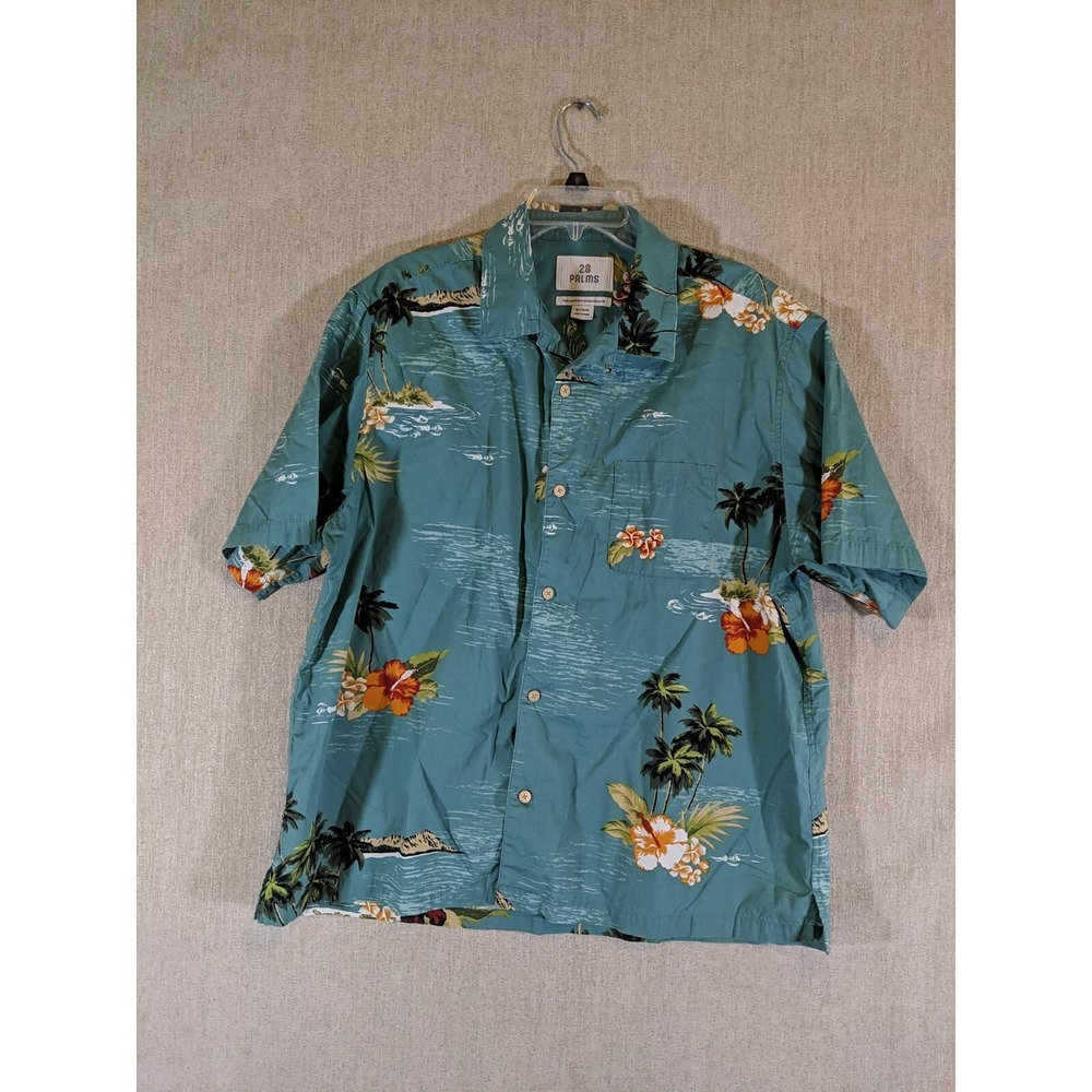 28 Palms Men's Hawaiian Floral Print Short Sleeve Collared Shirt Blue Orange XL